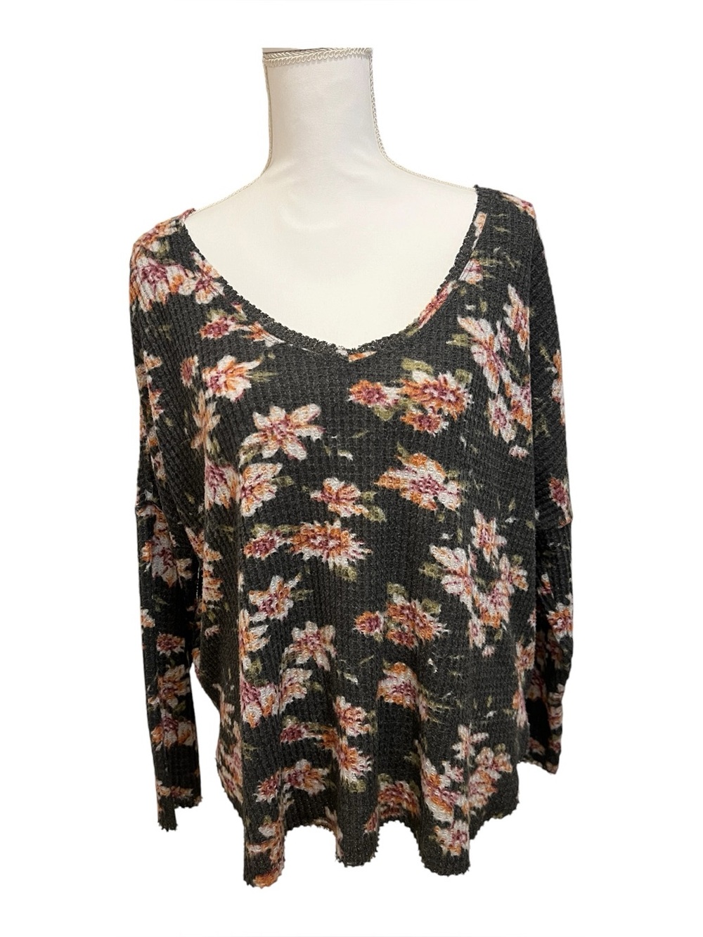Out from Under Floral V-Neck Waffle Knit Top